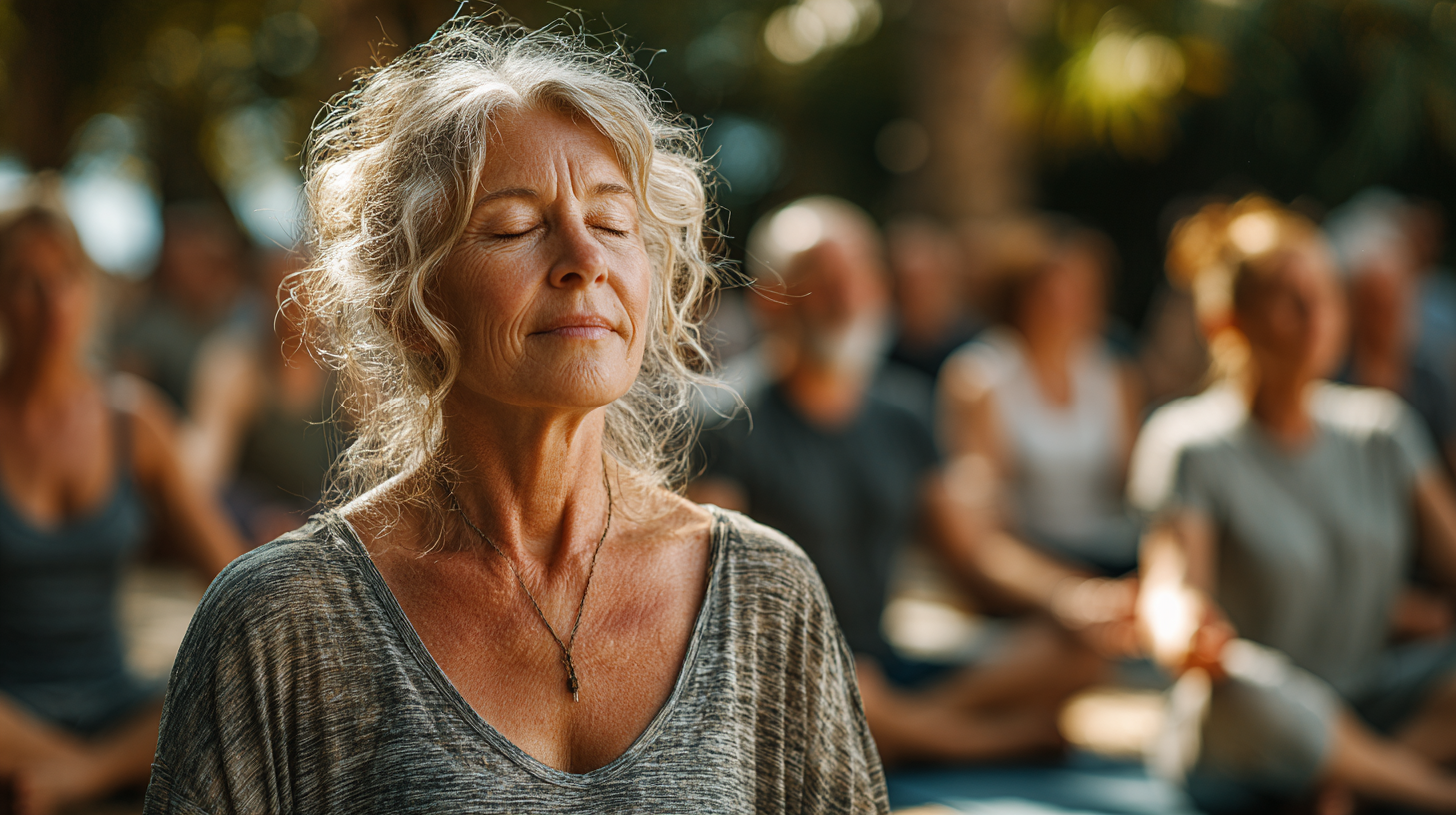 Група людей зрілого віку на йога заняттях